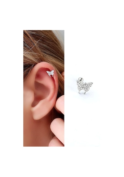 Zirkon Taş Detaylı Kelebek Figürlü 925ayar Gümüş Tragus Helix Kikirdak Piercing 23408413