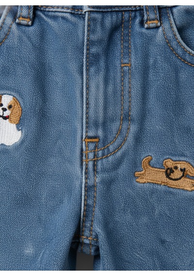 Magu Erkek Çocuk Pamuklu Mavi Kot Pantolon Köpek Nakışlı