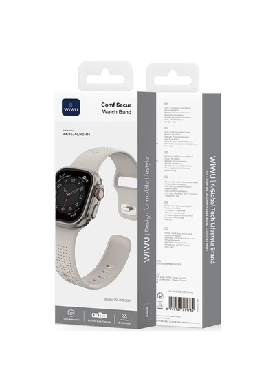 Watch 7 45mm Uyumlu Wiwu Wi-wb0201 Comf Secur Serisi Spor Silikon Kordon Gümüş