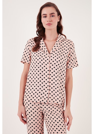 Lela Rahat Kesim Bol Paça Mono Yaka Kısa Kollu Bayan Pijama Takımı 6110290 Somon