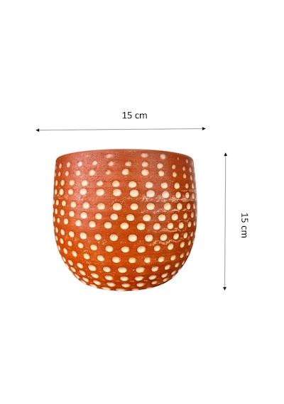 Bitki Tasarımı Nokta Desenli Terakota Saksı & Saksılık Dekoratif Salon Çiçekliği 15 Cm