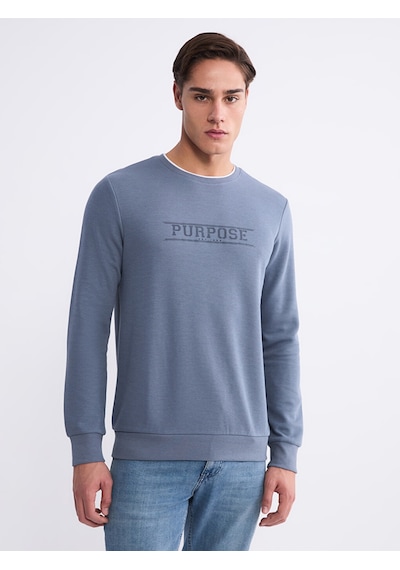 Lcwaıkıkı Classic Mavi Bisiklet Yaka Baskılı Erkek Sweatshirt