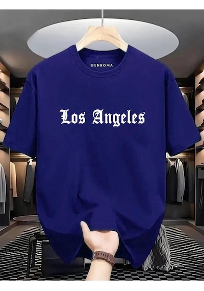 Los Angeles Baskılı Oversize Tişört Lacivert