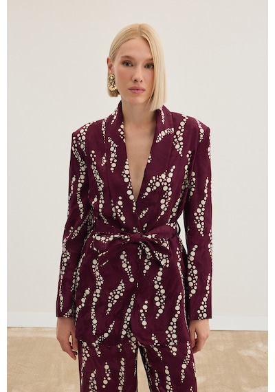 Sateen Desenli Uzun Ceket - Bordo-136475 Bordo