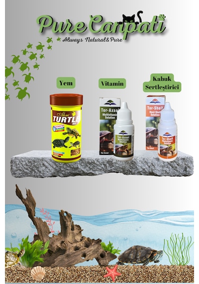 Kaplumbağa Yem + Vitamin + Kabuk Bakım Seti Turtle Mix