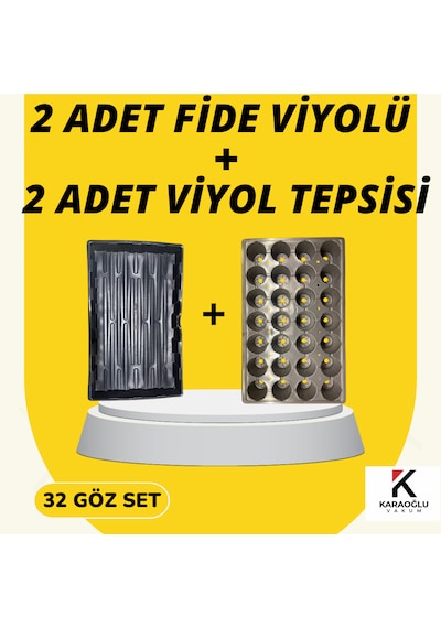 2 Adet Fide Viyolü + 2 Adet Viyol Tepsisi Set Fidelik Fide Yetiştirme Seti Seçimli 32 Lik Göz
