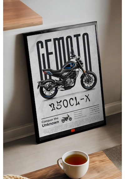 Cfmoto 250 Cl-x Siyah Ahşap Çerçeveli Poster, Dekoratif Motosiklet Duvar Tablosu