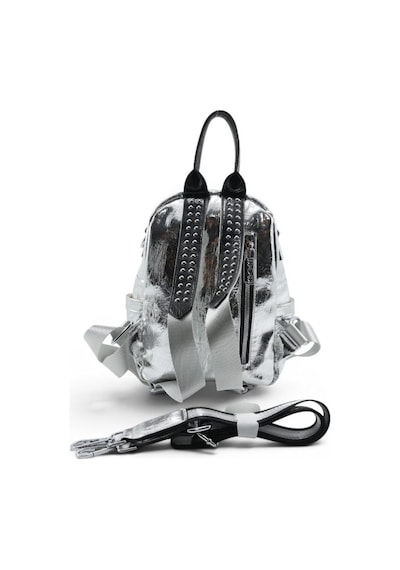 Baginn Kadın Sırt Çantası Taşlı Model Black-silver 25 19 Cm Günlük Mini Sırt Çantası Fonksiyonel Kullanım Gümüş