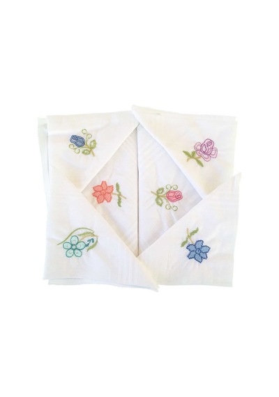 Hediyelik İşlemeli Bayan Mendili 12 Adet 28x28 Cm 100 Pamuk Beyaz