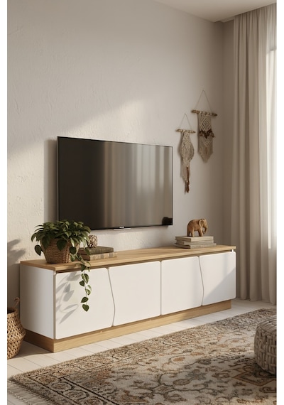 Bohem 180 Cm Tv Ünitesi Ledli Mdf Kapak Ceviz - Beyaz