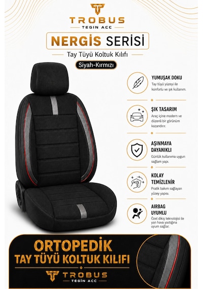 Peugeot 301 2012 Sonrası Uyumlu Nergis Siyah Kırmızı Ortopedik Tay Tüyü Koltuk Kılıfı