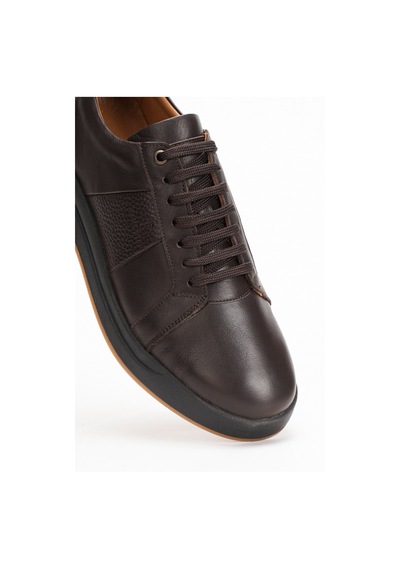 Fame Step Hakiki Deri Erkek Casual Ayakkabı Comfort Bağcıklı Ortopedik Günlük Rahat Taban Kahverengi Sneaker Verona