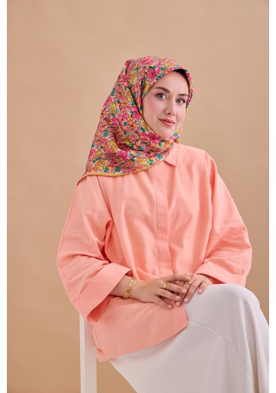 Silk Home Twill İpek Eşarp 11477-23 Asit Yeşili, Krem, Pembe, Patina Yeşili