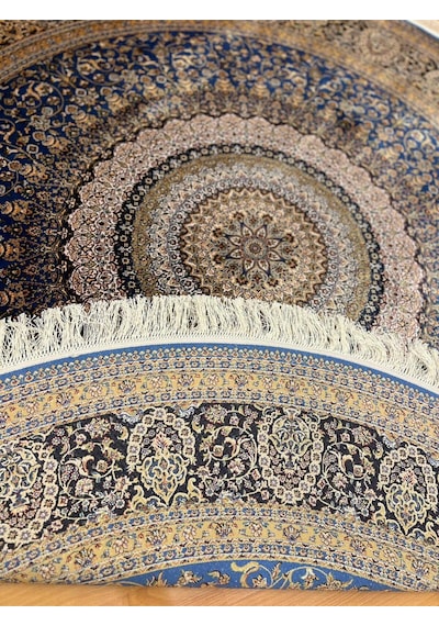 Safir 200 X 200 Yuvarlak İpek Halı Mavi