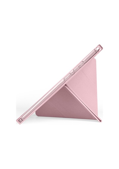 Lenovo Tab One 8.7 2025 Tb-305fu Uyumlu Kalem Bölmeli Dönebilen Üçgen Standlı Tri Folding Tablet Kılıfı - Rose Gold - T41659