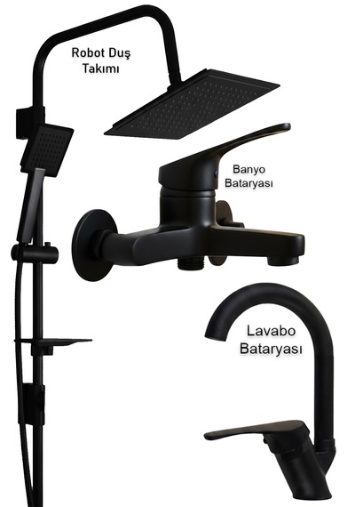 02-44 Lavabo Banyo Bataryası Robot Duş Takımı Musluk Armatür Siyah Beyaz Krom Gold Renkler Siyah