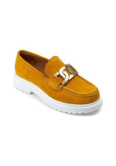 Deery Hakiki Süet Sarı Tokalı Loafer Kadın Ayakkabı - 01902zsrıp01 Sarı