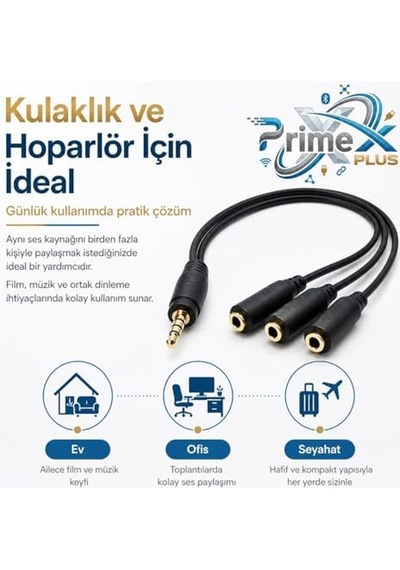 Px-3aux 3 Lü Stereo Çoklayıcı, 3.5 Mm Aux Jak Splitter Kablo, 1 Erkek Giriş 3 Dişi Çıkış, Kulaklık Hoparlör Telefon Pc Araç Ses Paylaşım Adaptörü