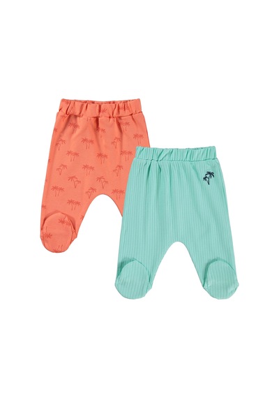 Civil Baby Palmiye Baskılı 2'li Set 1-9 Ay Tek Alt Bebe - Mercan-mint