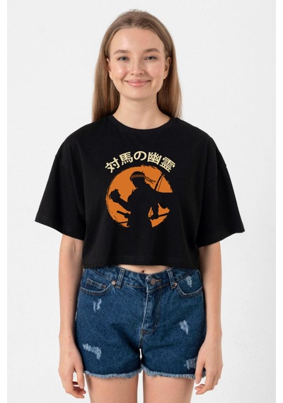 Ghost Of Tsushima The Island Japanese Siyah Kadın Crop Tshirt 001