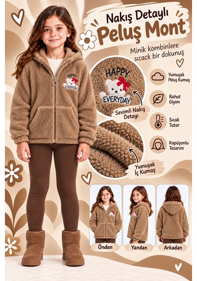 Ahengim Kız Çocuk Kapüşonlu Peluş Mont Fermuarlı Cepli Ayıcık Nakışlı Sıcak Tutan Ceket Ak4129 Kahverengi Ahengim Kız Çocuk Kapüşonlu Peluş Mont Fermuarlı Cepli Ayıcık Nakışlı Sıcak Tutan Ceket Ak4129 Kahverengi