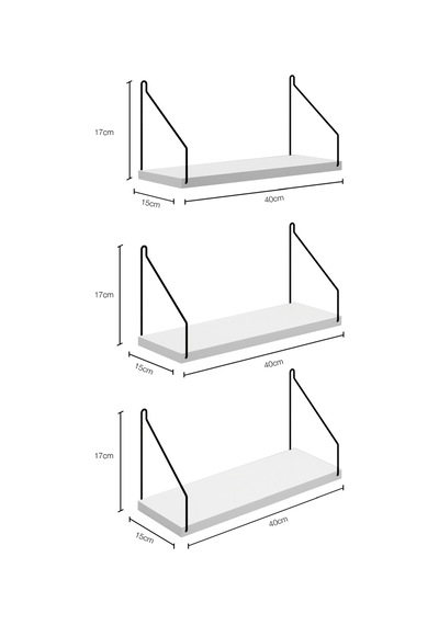 Duvar Rafı Kitaplık Mutfak Banyo Yaşam Alanı 3 'lü Set 15 X 40 Cm Beyaz