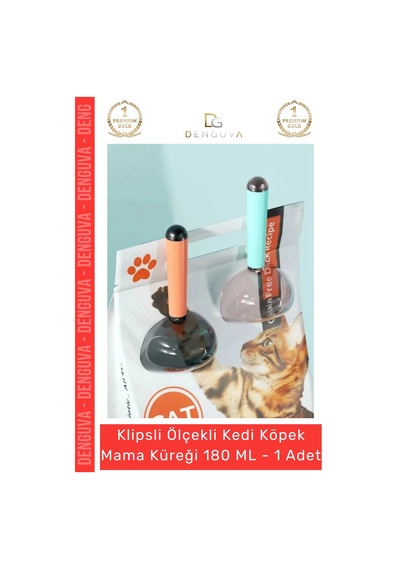 Mamaküreği Klipsli 180 Ml Hijyenik Evcil Hayvan Porsiyon Kontrolü Ölçekli Kedi Köpek Mama Küreği -