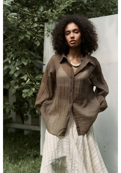 Mai Collection Mai Studios Co. Syaritta Oversize Kahve Transparan Gömlek Kahve