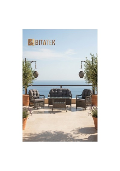 Dora Garden Home Inci 2+1+1 Rattan Bahçe Takımı Masalı Antrasit Siyahçizgili Dora Garden Home Inci 2+1+1 Rattan Bahçe Takımı Masalı Antrasit Siyahçizgili