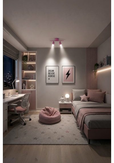 Spoty 2'li Pembe Renkli Beyaz Işık Modern Tasarım Salon - Mutfak - Banyo Spot Sıralı Avize