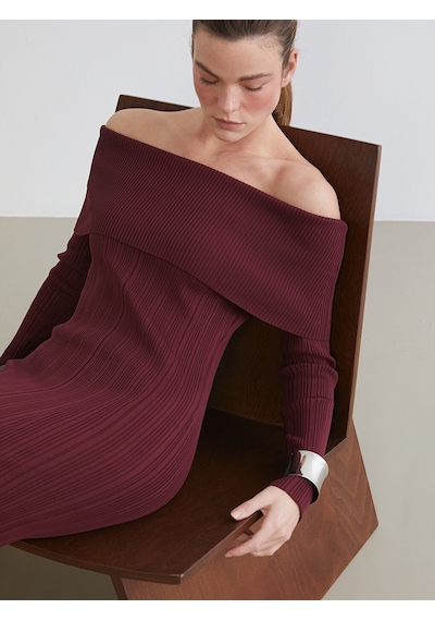 Lcw Comfort Kırmızı Kayık Yaka Triko Elbise