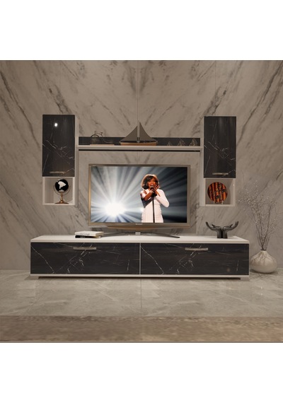 Decoraktiv Eko 5da Mdf Std Tv Ünitesi Tv Sehpası Beyaz - Siyah Mermer