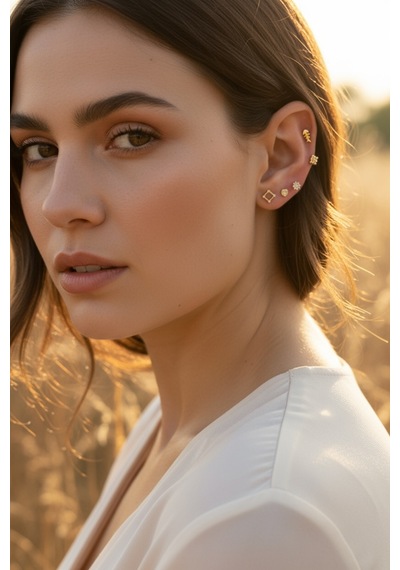 14 Ayar Altın Piercing Tragus Küpe T010
