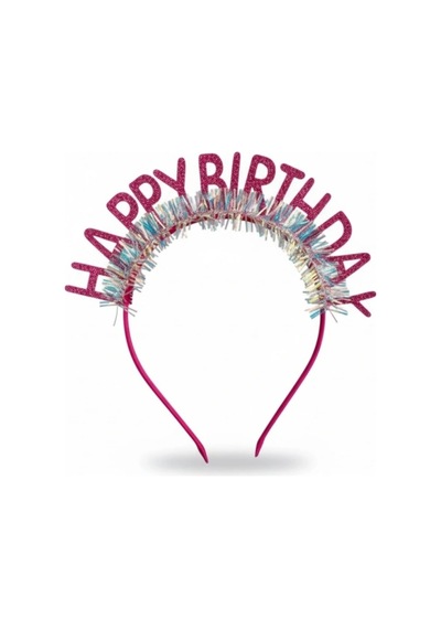 Fuşya Saçaklı Happy Birthday Temalı Kız Çocuk Parti Tacı Fuşya