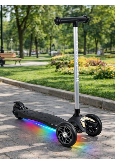 Tois Colorwase Led Işıklı 4 Kademe Ayarlanabilir 3 Tekerlekli Scooter - Siyah