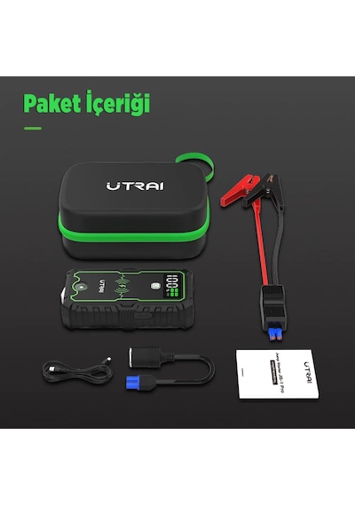 Utraı Js-1 Pro 16000mah 2500a Jump Starter Taşınabilir Akü Takviye Cihazı Kablosuz Şarj + Pusula + Çanta + Led Lamba + Powerbank