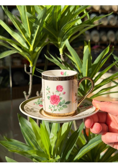 6'lı Porselen Flora Noble Kahve Fincanı-5390 Beyaz