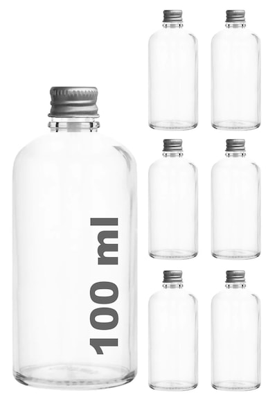 Rotanev 12 Adet Şeffaf Cam Shot Şişesi Sızdırmaz Gümüş Metal Kapaklı Kolonya Koku Süs Çok Amaçlı Şişe 100 ML