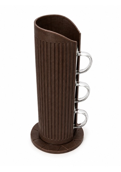 3'lü 100ml Espresso Cortado Türk Kahvesi Fincanı Seti Çift Cidarlı Bardak Ve Dikey Bardak Standı Kahverengi