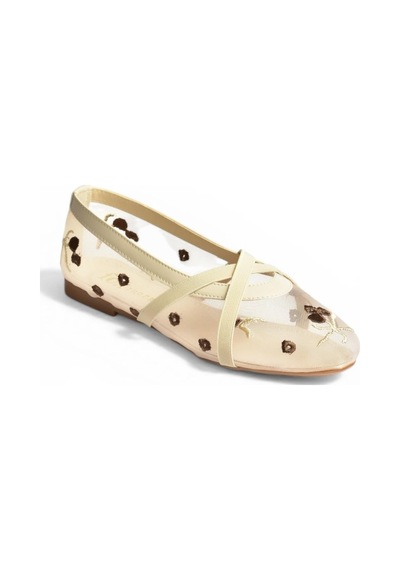 Fox Shoes Y811897015 Bej File Çiçek Motifli Kadın Babet