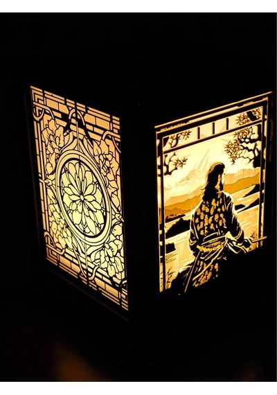Serie Lumina Shoji Masa Ve Gece Lambası - Samuray Figürü Çiçekli Kamon Duvar Japon Feneri Sıcak Led Ambiyans Diğer