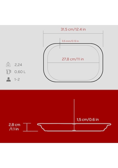 Lava Döküm Dikdörtgen Servis Tabağı Ölçü 32x20cm.-bordo Bordo