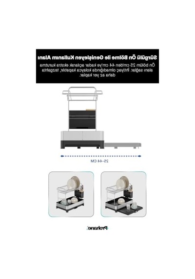 Genişletilebilir İki Katlı Paslanmaz Çelik Bulaşıklık Tezgah Üstü Kurutmalık Açık Bej