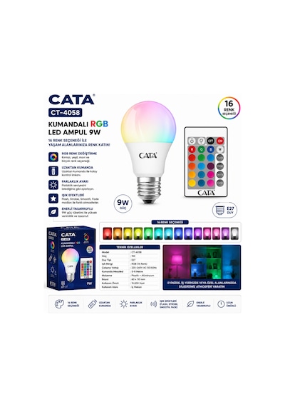Ct-4058 Kumandalı Rgb Led Ampul 9w E27 16 Renk Uzaktan Kumandalı