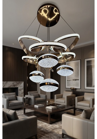 Kral Tacı Simli 4 Top Modern Sarkıt Salon - Oturma Odası Led Aviz Çok Renkli