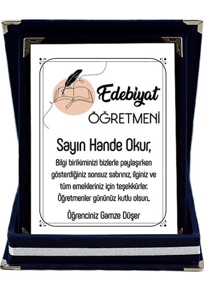 Edebiyat Öğretmenine Hediye Isim Baskılı Plaket