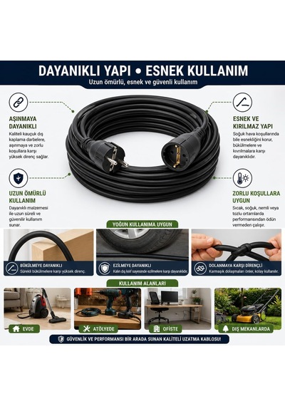3x2.5mm Ttr Topraklı Siyah Kauçuk Seyyar Uzatma Kablosu 35 Metre