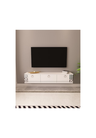 Hari 150 Cm Duvara Monte Tv Ünitesi Tv Sehpası Beyaz-gümüş Beyaz-gümüş