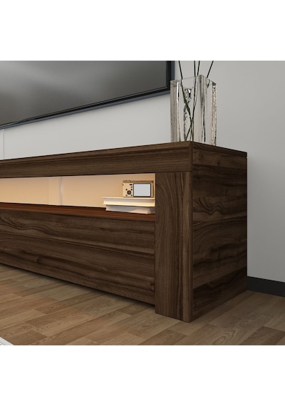 Batı LED Işıklı 2 Kapaklı TV Sehpası – 150 cm – Minimal Tasarım, Ceviz