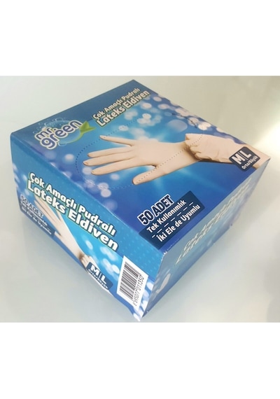 Mr. Green Latex Eldiven M / L Beyaz Beden 50 Adet Gramajlı